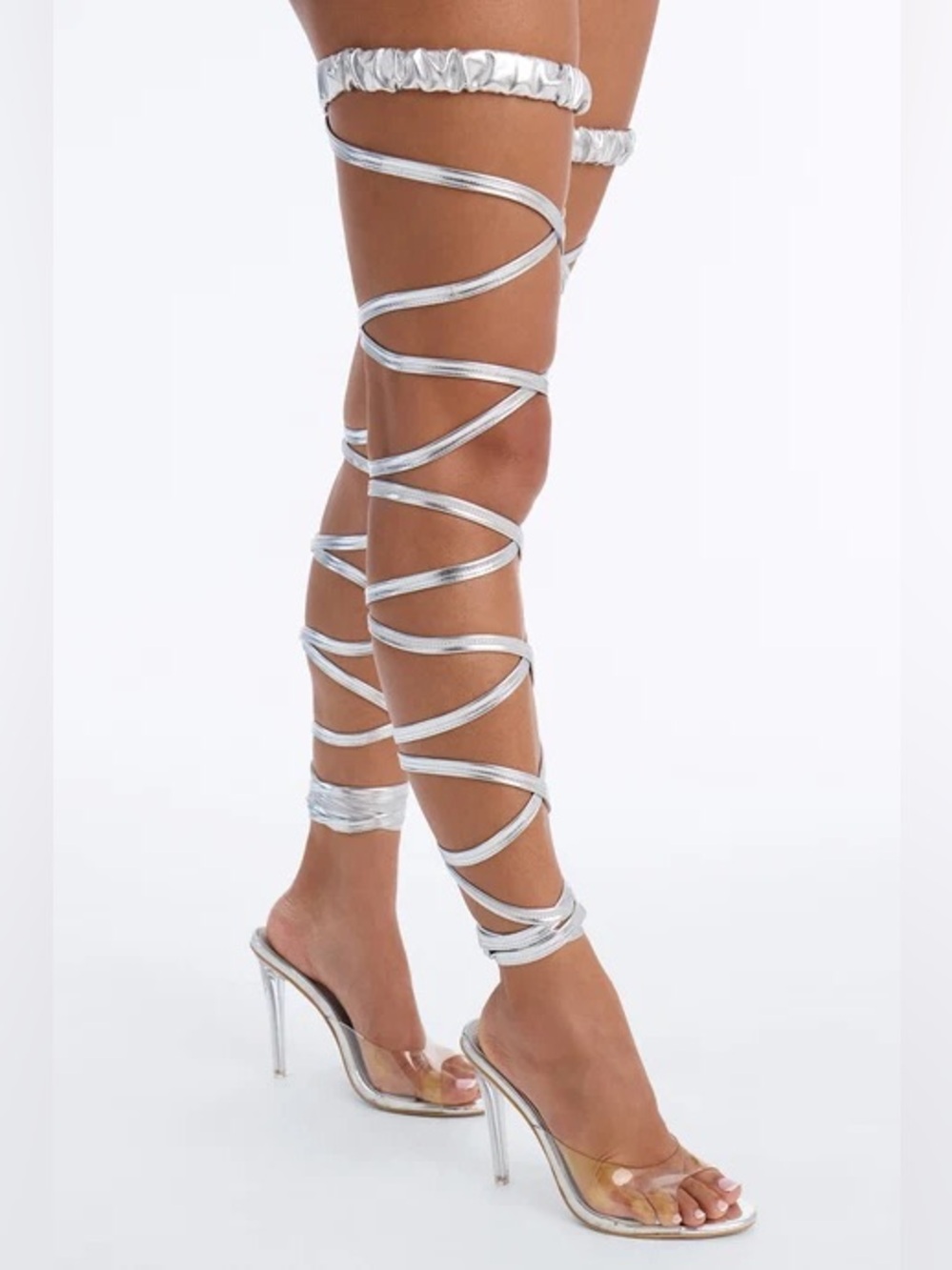 Metallic Silver Lace-Up Leg Wraps NEW 🏷️